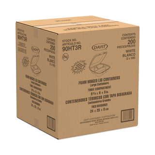 Dart® Large Foam Carryout, Food Container, 3-Compartment, White, 9-2/5x9x3 (DRC90HT3R)
