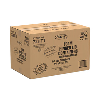 Dart® Foam Hot Dog Container/Hinged Lid, 7-1/1 x3-4/5x2-3/10, White,125/Bag, 4 Bags/Ct (DCC72HT1)