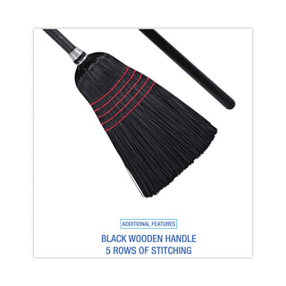 Boardwalk® Flagged Tip Poly Bristle Janitor Brooms, 10 x 58.5, Wood Handle, Natural/Black, 12/Carton (UNS930BP)