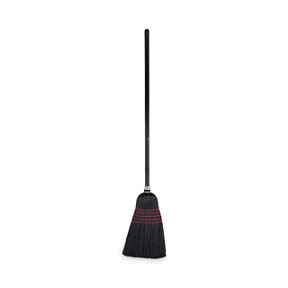 Boardwalk® Flagged Tip Poly Bristle Janitor Brooms, 10 x 58.5, Wood Handle, Natural/Black, 12/Carton (UNS930BP)