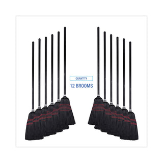 Boardwalk® Flagged Tip Poly Bristle Janitor Brooms, 10 x 58.5, Wood Handle, Natural/Black, 12/Carton (UNS930BP)