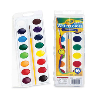 Crayola® Washable Watercolors, 16 Assorted Colors, Palette Tray (CYO530555)