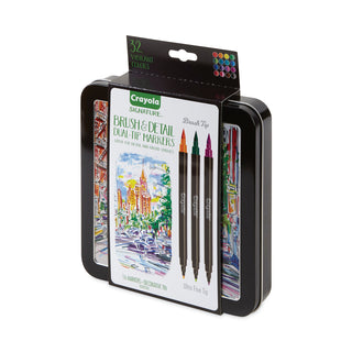 Crayola® Brush & Detail Dual Ended Markers, Extra-Fine Brush/Bullet Tip, Assorted Colors, 16/Set (CYO586501)
