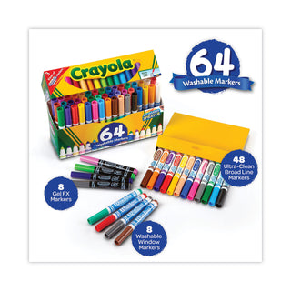 Crayola® Broad Line Washable Markers, Broad Bullet Tip, Assorted Colors, 64/Set (CYO588180)