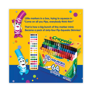 Crayola® Pip-Squeaks Skinnies Washable Markers, Medium Bullet Tip, Assorted Colors, 64/Pack (CYO588764)