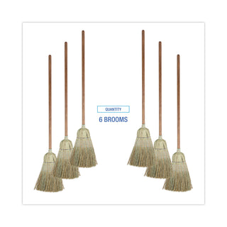 Boardwalk® Corn/Fiber Brooms, Corn/Synthetic Fiber Bristles, 60" Overall Length, Gray/Natural, 6/Carton (BR10002BW)