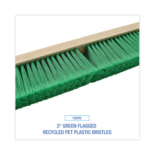 Boardwalk® Floor Broom Head, 3" Green Flagged Recycled PET Plastic Bristles, 24" Brush (BWK20724)