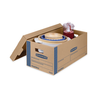 Bankers Box® SmoothMove Prime Moving/Storage Boxes, Lift-Off Lid, Half Slotted Container, Small, 12" x 24" x 10", Brown/Blue, 8/Carton (FEL0065901)