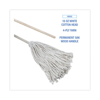 Boardwalk® Handle/Deck Mops, #16 White Cotton Head, 48" Natural Wood Handle (BWK116C)