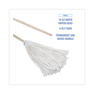 Boardwalk® Handle/Deck Mops, #16 White Rayon Head, 48" Natural Wood Handle (BWK116R)