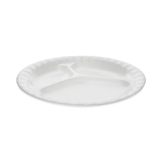 Pactiv Evergreen Laminated Foam Dinnerware, 3-Compartment Plate, 8.88" Diameter, White, 500/Carton (PCT0TK100110000)