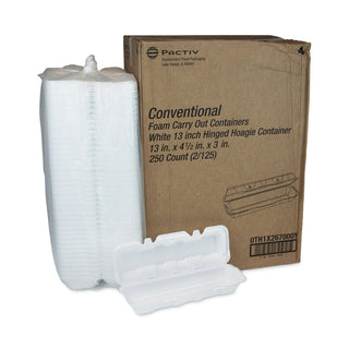 Pactiv Evergreen Foam Hinged Lid Containers, Dual Tab Lock Hoagie, 13 x 4 x 4, 1-Compartment, White, 250/Carton (PCT0TH1X267000Y)