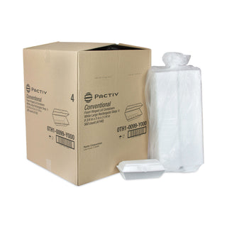Pactiv Evergreen Foam Hinged Lid Containers, Single Tab Lock Hoagie, 9.75 x 5 x 3.25, 1-Compartment, White, 560/Carton (PCT0TH10099Y000)