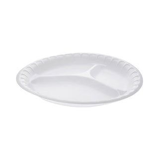 Pactiv Evergreen Unlaminated Foam Dinnerware, 3-Compartment Plate, 10.25" Diameter, White, 540/Carton (PCT0TH10044000Y)