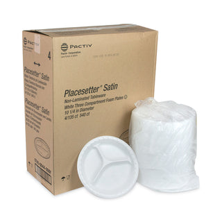 Pactiv Evergreen Unlaminated Foam Dinnerware, 3-Compartment Plate, 10.25" Diameter, White, 540/Carton (PCT0TH10044000Y)