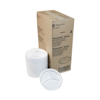 Pactiv Evergreen Laminated Foam Dinnerware, 3-Compartment Plate, 10.25" Diameter, White, 540/Carton (PCT0TK10044000Y)