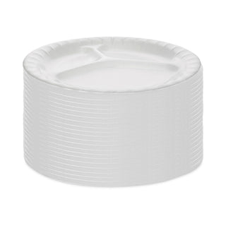 Pactiv Evergreen Laminated Foam Dinnerware, 3-Compartment Plate, 8.88" Diameter, White, 500/Carton (PCT0TK100110000)