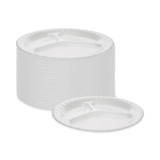 Pactiv Evergreen Laminated Foam Dinnerware, 3-Compartment Plate, 8.88" Diameter, White, 500/Carton (PCT0TK100110000)