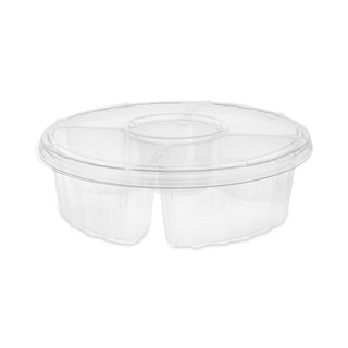 Pactiv Evergreen Dip Cup Platter, 4-Compartment, 10" dia, 64 oz, Clear, 100/Carton (PCT1064DP4CLRL)