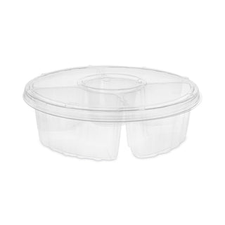 Pactiv Evergreen Dip Cup Platter, 4-Compartment, 10" dia, 64 oz, Clear, 100/Carton (PCT1064DP4CLRL)