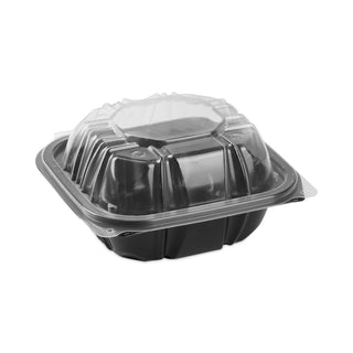 Pactiv Evergreen EarthChoice Dual Color Hinged-Lid Takeout Container, 1-Compartment, 16 oz, 6 x 6 x 3, Black/Clear, 321/Carton (PCTDC6610B000)