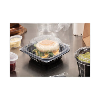 Pactiv Evergreen EarthChoice Dual Color Hinged-Lid Takeout Container, 1-Compartment, 16 oz, 6 x 6 x 3, Black/Clear, 321/Carton (PCTDC6610B000)