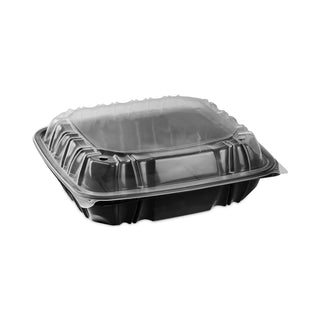 Pactiv Evergreen EarthChoice Dual Color Hinged-Lid Takeout Container, 66 oz, 10.5 x 9.5 x 3, 1-Compartment, Black/Clear, 132/Carton (PCTDC109100B000)