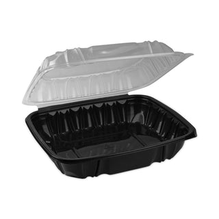 Pactiv Evergreen EarthChoice Dual Color Hinged-Lid Takeout Container, 66 oz, 10.5 x 9.5 x 3, 1-Compartment, Black/Clear, 132/Carton (PCTDC109100B000)