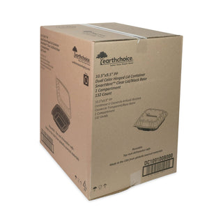 Pactiv Evergreen EarthChoice Dual Color Hinged-Lid Takeout Container, 66 oz, 10.5 x 9.5 x 3, 1-Compartment, Black/Clear, 132/Carton (PCTDC109100B000)