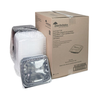 Pactiv Evergreen EarthChoice Dual Color Hinged-Lid Takeout Container, 66 oz, 10.5 x 9.5 x 3, 1-Compartment, Black/Clear, 132/Carton (PCTDC109100B000)