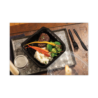 Pactiv Evergreen EarthChoice Dual Color Hinged-Lid Takeout Container, 66 oz, 10.5 x 9.5 x 3, 1-Compartment, Black/Clear, 132/Carton (PCTDC109100B000)