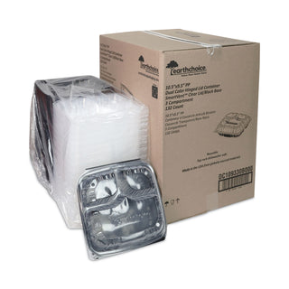 Pactiv Evergreen EarthChoice Dual Color Hinged-Lid Takeout Container, 3-Compartment, 34 oz, 10.5 x 9.5 x 3, Black/Clear, 132/Carton (PCTDC109330B000)
