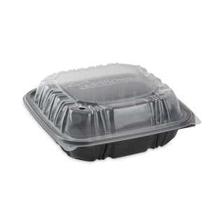 Pactiv Evergreen EarthChoice Dual Color Hinged-Lid Takeout Container, 1-Compartment, 38 oz, 8.5 x 8.5 x 3, Black/Clear, 150/Carton (PCTDC858100B000)