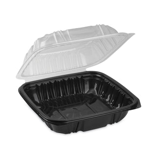 Pactiv Evergreen EarthChoice Dual Color Hinged-Lid Takeout Container, 1-Compartment, 38 oz, 8.5 x 8.5 x 3, Black/Clear, 150/Carton (PCTDC858100B000)