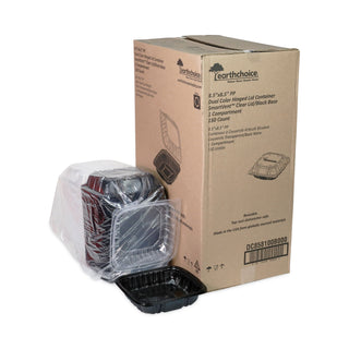 Pactiv Evergreen EarthChoice Dual Color Hinged-Lid Takeout Container, 1-Compartment, 38 oz, 8.5 x 8.5 x 3, Black/Clear, 150/Carton (PCTDC858100B000)