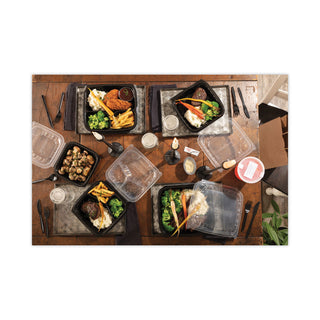 Pactiv Evergreen EarthChoice Dual Color Hinged-Lid Takeout Container, 1-Compartment, 38 oz, 8.5 x 8.5 x 3, Black/Clear, 150/Carton (PCTDC858100B000)