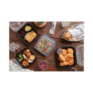 Pactiv Evergreen EarthChoice Dual Color Hinged-Lid Takeout Container, 3-Compartment, 21 oz, 8.5 x 8.5 x 3, Black/Clear, 150/Carton (PCTDC858310B000)