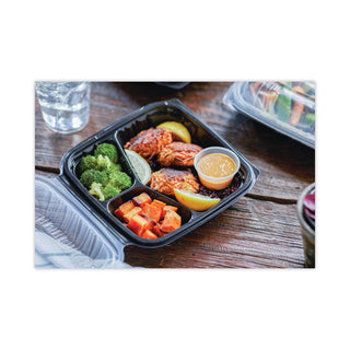 Pactiv Evergreen EarthChoice Dual Color Hinged-Lid Takeout Container, 3-Compartment, 21 oz, 8.5 x 8.5 x 3, Black/Clear, 150/Carton (PCTDC858310B000)