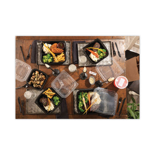 Pactiv Evergreen EarthChoice Dual Color Hinged-Lid Takeout Container, 33 oz, 8.5 x 8.5 x 3, 3-Compartment, Black/Clear, 150/Carton (PCTDC858330B000)