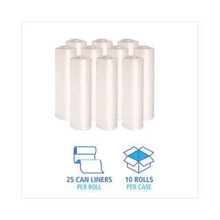 Boardwalk® High-Density Can Liners, 45 gal, 11 mic, 40" x 46", Natural, 25 Bags/Roll, 10 Rolls/Carton (BWK404614)