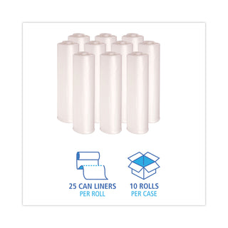 Boardwalk® High-Density Can Liners, 45 gal, 13 mic, 40" x 46", Natural, 25 Bags/Roll, 10 Rolls/Carton (BWK404616)