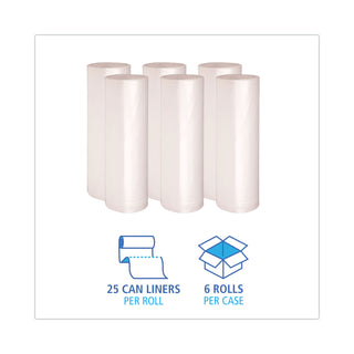 Boardwalk® High-Density Can Liners, 56 gal, 19 mic, 43" x 47", Natural, 25 Bags/Roll, 6 Rolls/Carton (BWK434722)