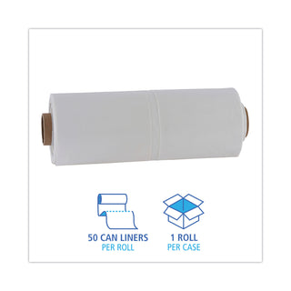 Boardwalk® Industrial Drum Liners Rolls, 60 gal, 2.7 mil, 38 x 63, Clear, 1 Roll of 50 Bags (BWKD38634CL)