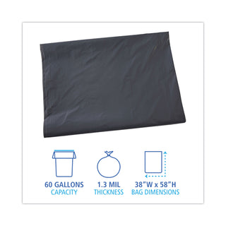 Boardwalk® Linear Low Density Industrial Can Liners, 60 gal, 1.3 mil, 38 x 58, Gray, 100/Carton (BWKG3858G)