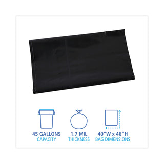 Boardwalk® Linear Low Density Industrial Can Liners, 45 gal, 1.7 mil, 40 x 46, Black, 100/Carton (BWKG4046HBL)