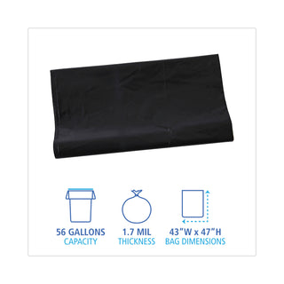 Boardwalk® Linear Low Density Industrial Can Liners, 56 gal, 1.7 mil, 43 x 47, Black, 100/Carton (BWKG4347HBL)