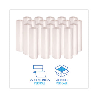 Boardwalk® High Density Industrial Can Liners Coreless Rolls, 30 gal, 16 mic, 30 x 37, Natural, 25 Bags/Roll, 20 Rolls/Carton (BWKRH3037S)