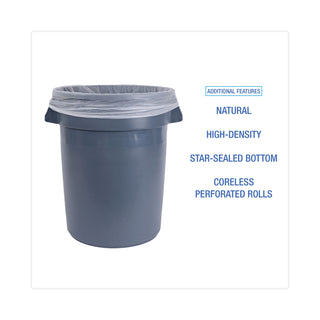 Boardwalk® High Density Industrial Can Liners Coreless Rolls, 33 gal, 16 mic, 33 x 40, Natural, 25 Bags/Roll, 10 Rolls/Carton (BWKRH3340S)