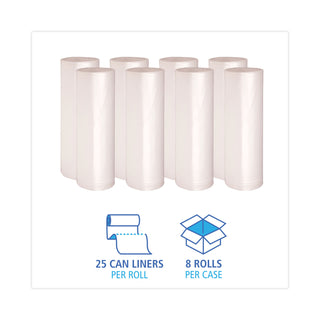 Boardwalk® High Density Industrial Can Liners Coreless Rolls, 60 gal, 16 mic, 38 x 60, Natural, 25 Bags/Roll, 8 Rolls/Carton (BWKRH3860S)