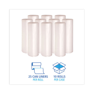 Boardwalk® High Density Industrial Can Liners Coreless Rolls, 45 gal, 16 mic, 40 x 48, Natural, 25 Bags/Roll, 10 Rolls/Carton (BWKRH4048S)